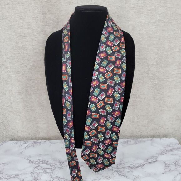 Paolo Gucci Vintage Silk Geometric Patterned Silk Tie Men's Necktie - Picture 1 of 6